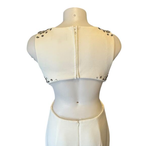 Avery G White with Silver Crystal Embellished Cutout Maxi Dress Gown Size 6 - Picture 12 of 15